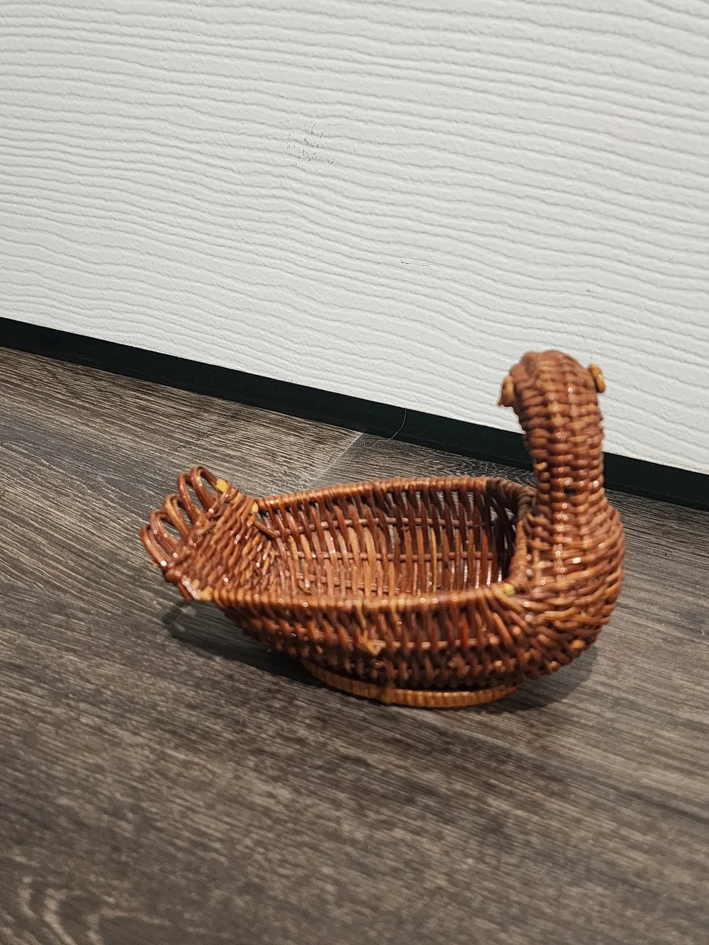 Handwoven Brown Duck-Shaped Wicker Basket, Small